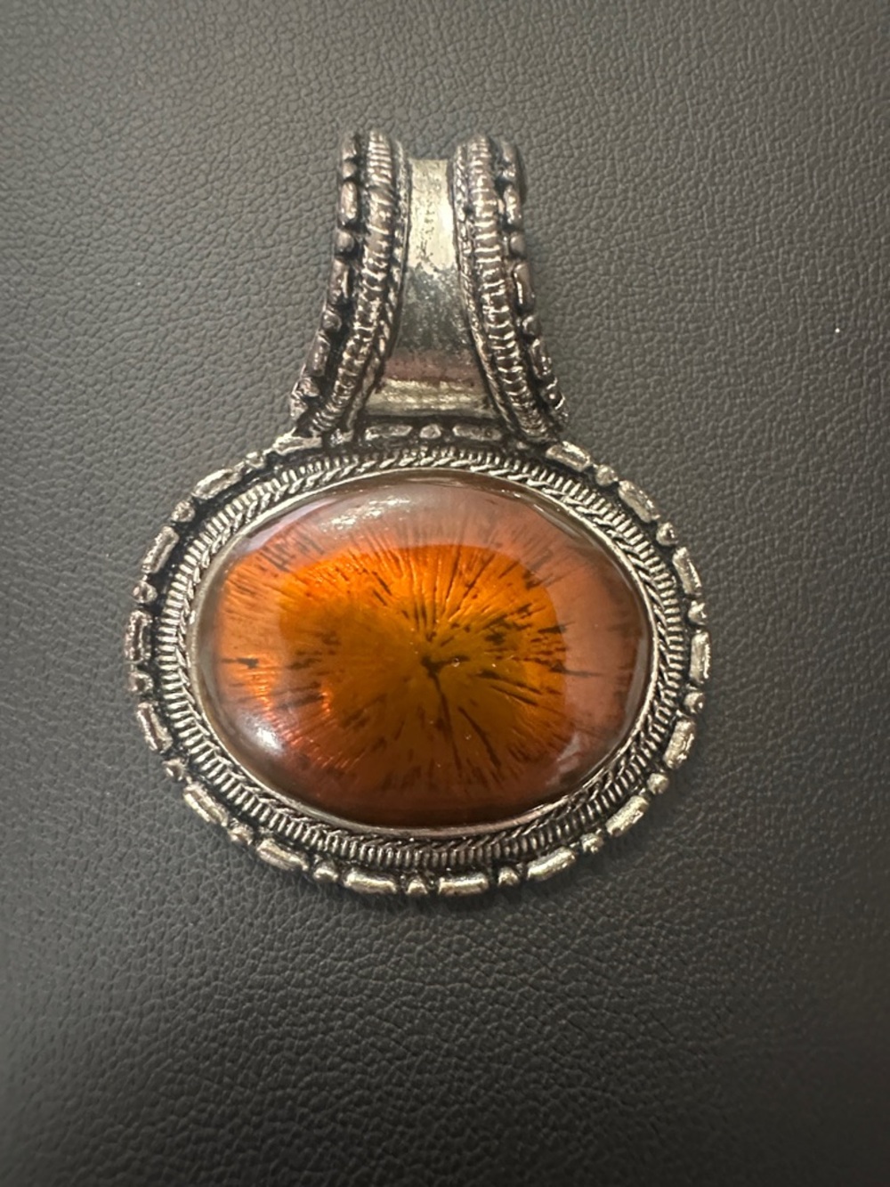 Amber Oval Pendant Necklace - Brown Amber Tone